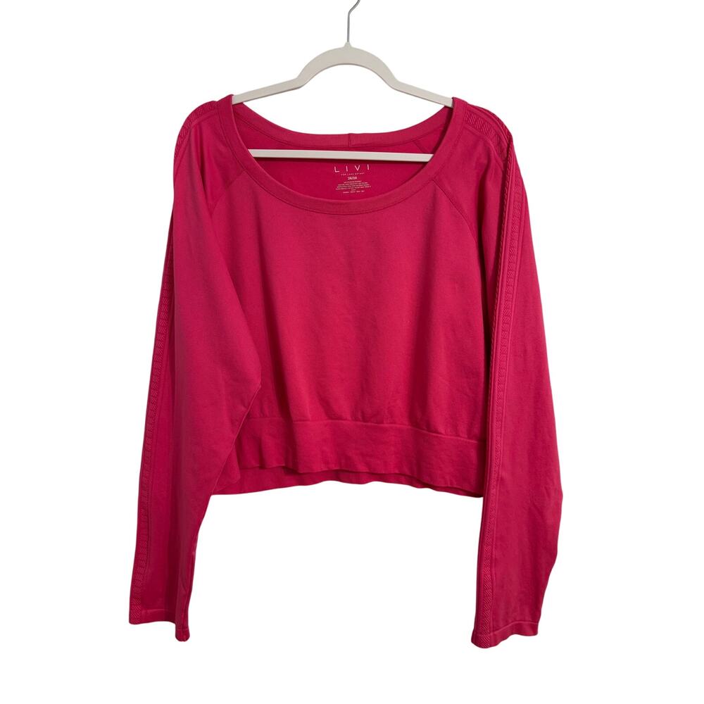 Livi Active For Lane Bryant Women's 26/28 Athletic Long Sleeve Hot Pink Crop Top